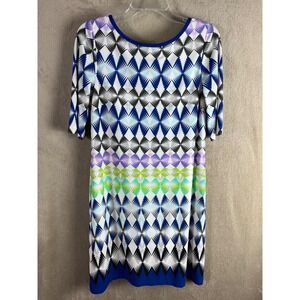 Eliza J Size 8 Blue White Shift Dress Short Sleeve Career Cocktail Nordstrom